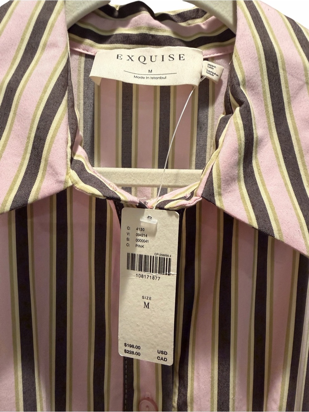 Anthropologie Exquise Midi Shirt Dress - Pink/Green/Brown Stripe, MEDIUM - Picture 4 of 5